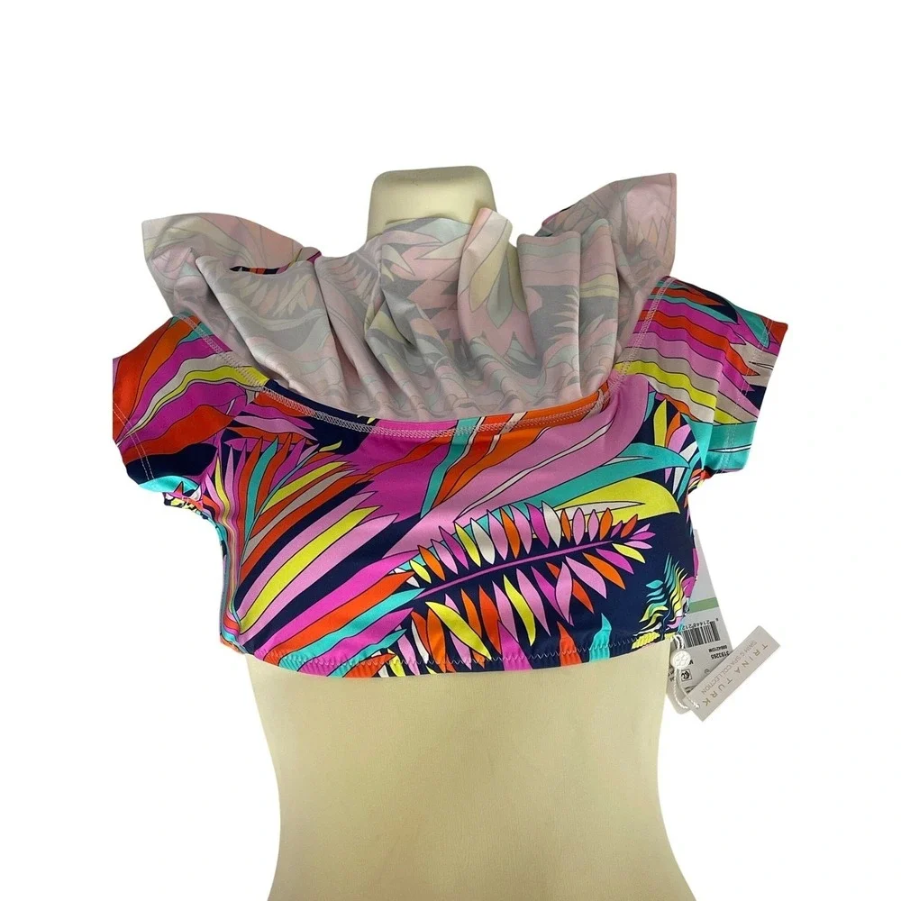 Trina Turk Paralia Ruffle‎ Off The Shoulder Bikini Swimsuit Top Women's Size 8